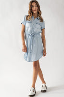 Slim Fit Short Sleeve Waistband Mini Dress