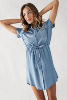 Slim Fit Short Sleeve Waistband Mini Dress