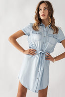Slim Fit Short Sleeve Waistband Mini Dress
