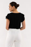 Scallop V-Neck Woven Top