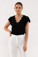 Scallop V-Neck Woven Top
