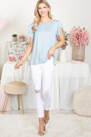 Layered Ruffle Short Sleeve Solid Top