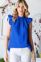Solid Ruffle Mock Neck Blouse