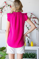 Solid Ruffle Mock Neck Blouse
