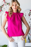 Solid Ruffle Mock Neck Blouse