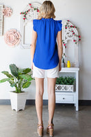Solid Ruffle Mock Neck Blouse
