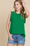 Solid Mock Neck With Ruffle Sleeveless Top