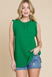 Solid Mock Neck With Ruffle Sleeveless Top