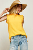 Solid Mock Neck With Ruffle Sleeveless Top