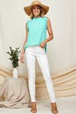 Solid Mock Neck With Ruffle Sleeveless Top
