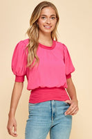 Round Neck Solid Top with Waist Band