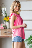 Smocked Tri-Blend Ruffle Sleeve Top