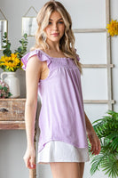 Smocked Tri-Blend Ruffle Sleeve Top