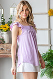 Smocked Tri-Blend Ruffle Sleeve Top