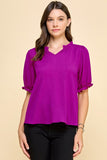 Solid Ruffled V Neck Detail Top