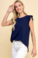 Solid Dot Ruffle Sleeve Top