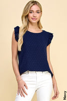 Solid Dot Ruffle Sleeve Top