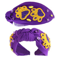 Game Day Beaded Paw Print Top Knot Headband