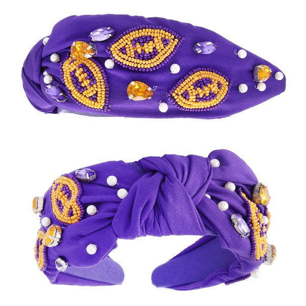 Game Day Beaded Football Knotted Headband