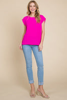 Solid Muscle Sleeve Round Neck Loose Fit Top