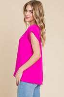 Solid Muscle Sleeve Round Neck Loose Fit Top