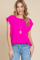 Solid Muscle Sleeve Round Neck Loose Fit Top