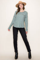Staccato Exposed Stitching Long Sleeve Ribbed Long Sleeve Top
