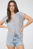 PINSTRIPE SHORT CUFF SLEEVE BUTTON DOWN SHIRT