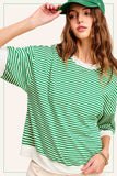 MCT7688-Loose Fit Striped Short Sleeve Crew Neckline Top