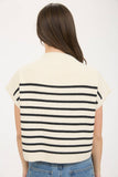 STRIPE MOCK NECK SHORT SLEEVE KNIT SWEATER