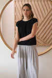 CONTRAST TRIM SHORT SLEEVE KNIT SWEATER TOP