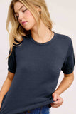 Puffy Sleeve Basic Stretchy Knit Top