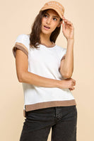 Solid Ribbed Top with Contrast Details