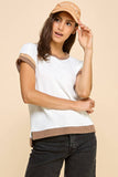 Solid Ribbed Top with Contrast Details
