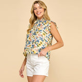 Floral Ruffle Sleeve High Neck Top