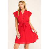 SOLID PAPAYA GAUZE RUFFLE SLEEVE MINI DRESS
