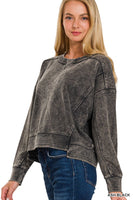 French Terry Acid Wash Raw Edge Pull Over