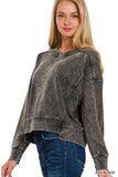 French Terry Acid Wash Raw Edge Pull Over