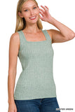 Ribbed Square Neck Sleeveless Top