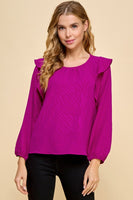 Texturized Jacquard Top with Ruffled Detailed Sleeves