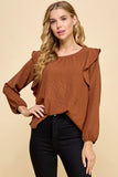 Texturized Jacquard Top with Ruffled Detailed Sleeves