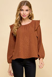 Texturized Jacquard Top with Ruffled Detailed Sleeves