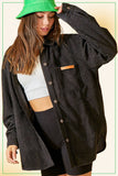 JKT1767-Loose Fit Button Down Corduroy Shacket with Pockets
