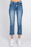 Petra153 Petite High Rise Stretch Straight W/ Cuffed Hem Jeans