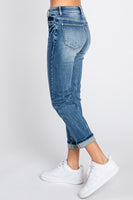 Petra153 Petite High Rise Stretch Straight W/ Cuffed Hem Jeans