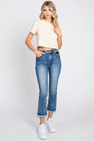 Petra153 Petite High Rise Stretch Straight W/ Cuffed Hem Jeans