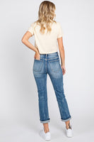 Petra153 Petite High Rise Stretch Straight W/ Cuffed Hem Jeans