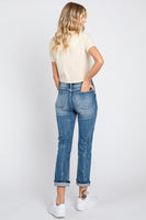 Petra153 Petite High Rise Stretch Straight W/ Cuffed Hem Jeans