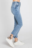 Petra153 High Rise Crop Bootcut Jeans with Frayed Hem Jeans