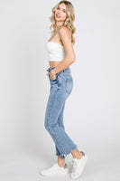 Petra153 High Rise Crop Bootcut Jeans with Frayed Hem Jeans